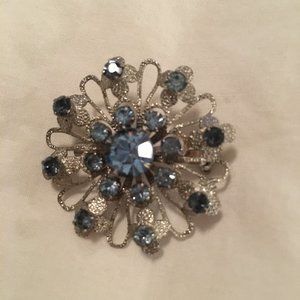 Vintage Glamour Blue and Rhinestone Brooch